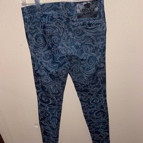 Versace Blue Skinny Jeans with All-Over Pattern designer formal